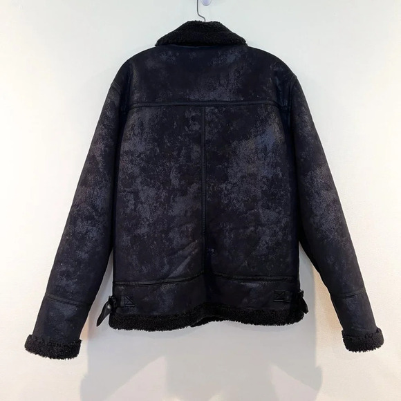 Sixth June Black Faux Shearling Bohemian Full Zip Heavy Moto Jacket M - Picture 8 of 14